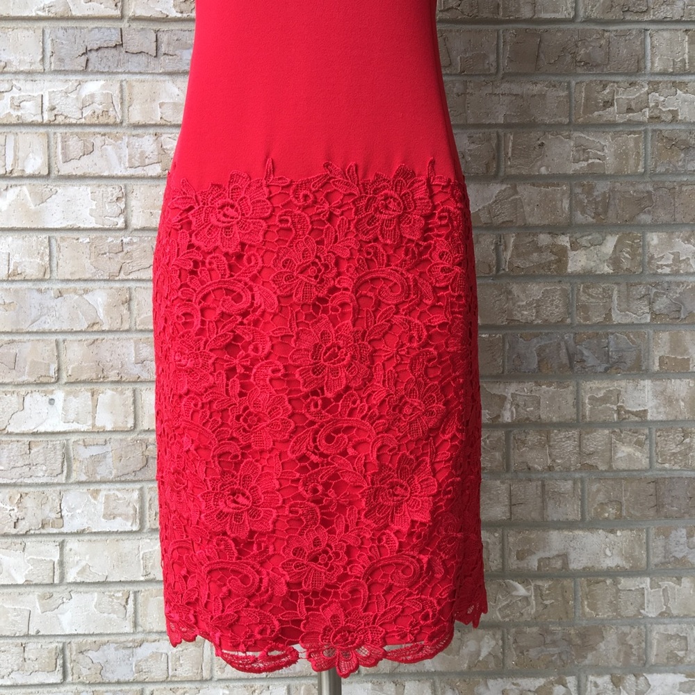 Calvin Klein Coctail Lace Overlay Red Dress Size 10 🌸 - Picture 2 of 8
